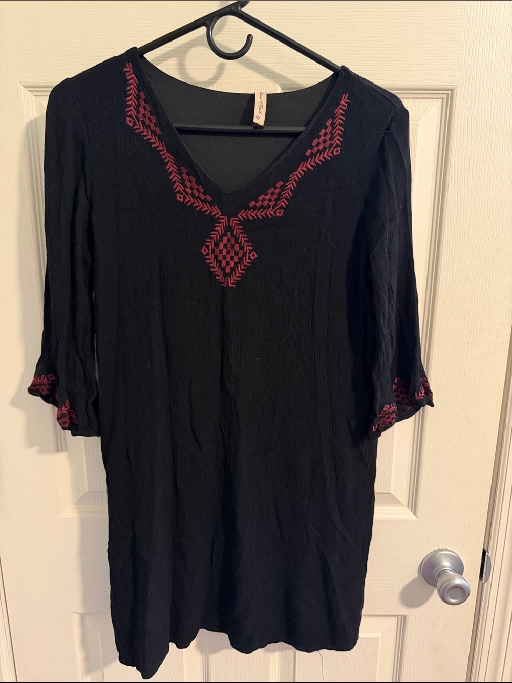 Final Touch Black Mini Dress with Red Embroidered Detail